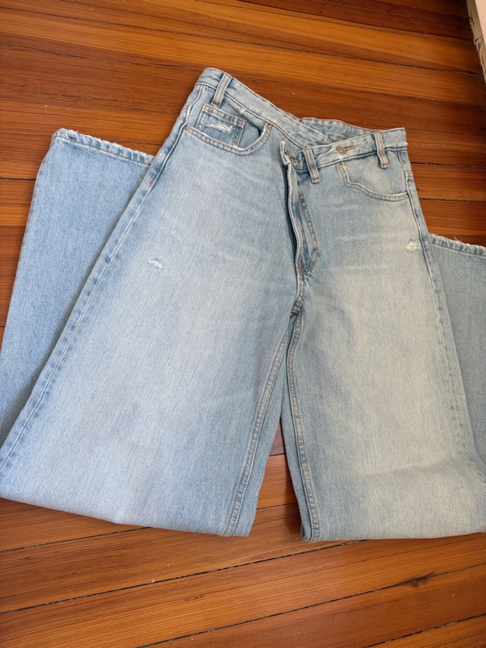Zara Light Blue Wide-Leg Flare Jeans